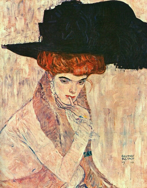 lonequixote:  The Black Feather Hat ~ Gustav Klimt 