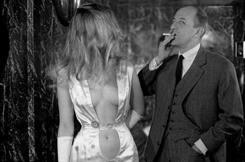 Alain Bernardin, owner of the Crazy Horse Saloon, with stripper, 1962, Paris