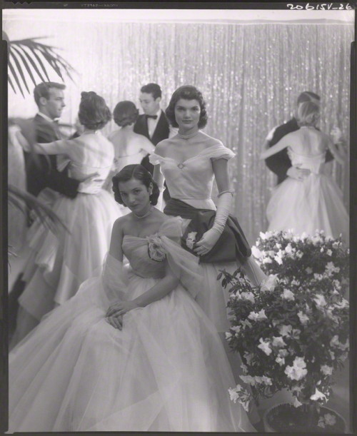 Lee Radziwill and Jackie Kennedy Onassis by Cecil Beaton for Vogue at a debutante ball, 1951