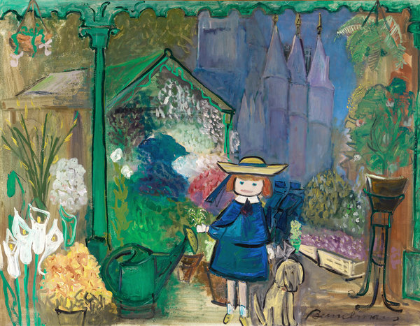 fallonelizabeth:  Madeline at the Paris Flower Market, Ludwig Bemelman, 1955. 
