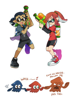 gomigomipomi:  Don’t mind me, just doing a crossover between two of my favorite games. I figure since Ellie and Riley already have their own Splattersho- water guns so….