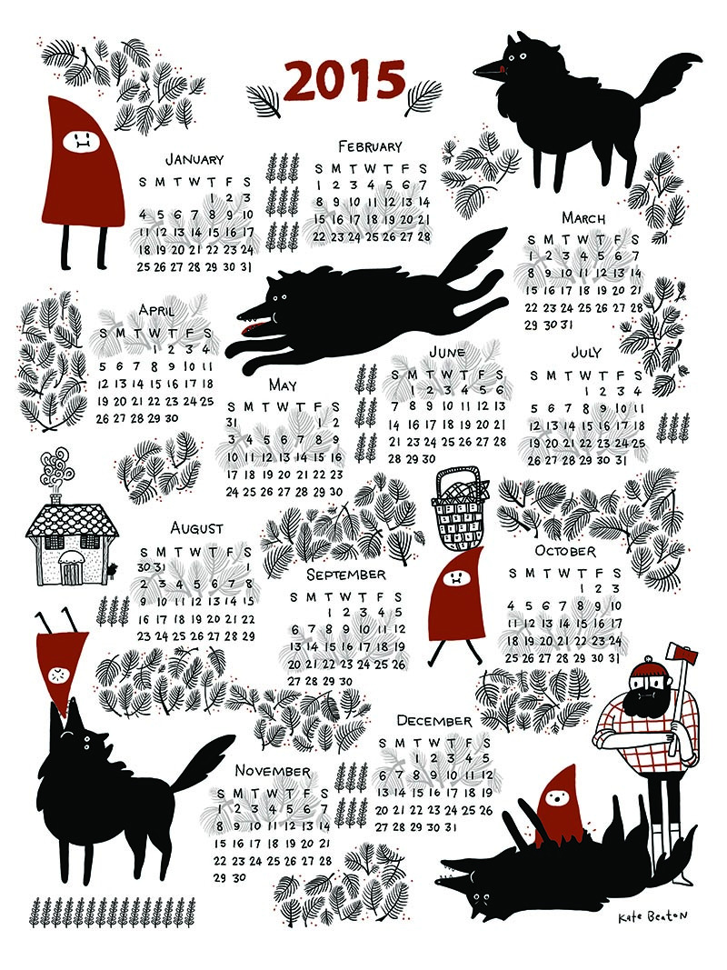 beatonna:
“ We put out calendars in 2012, and so many people have asked for more! I didn’t have time to put out a flip-book type calendar, so I thought I would make a poster one! In the style of those tea towel calendars. If I can source some tea...