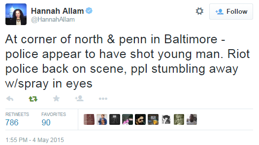 A Fox News reporter saw the Baltimore police shoot a man in the back, police pepper