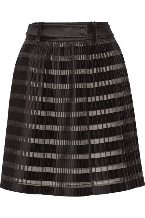 Pleated satin and organza-paneled skirt
