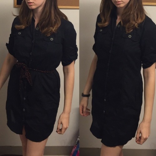 Black Banana Republic Crepey dress, Safari styled button down shirt dress. This needs to be belted (