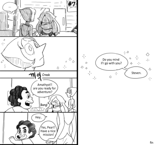 fan2gold:  It is story of Amathyst and Pearl.(And I draw a current Steven. My mistake!)* Thanks to my friend : translation word in toon!