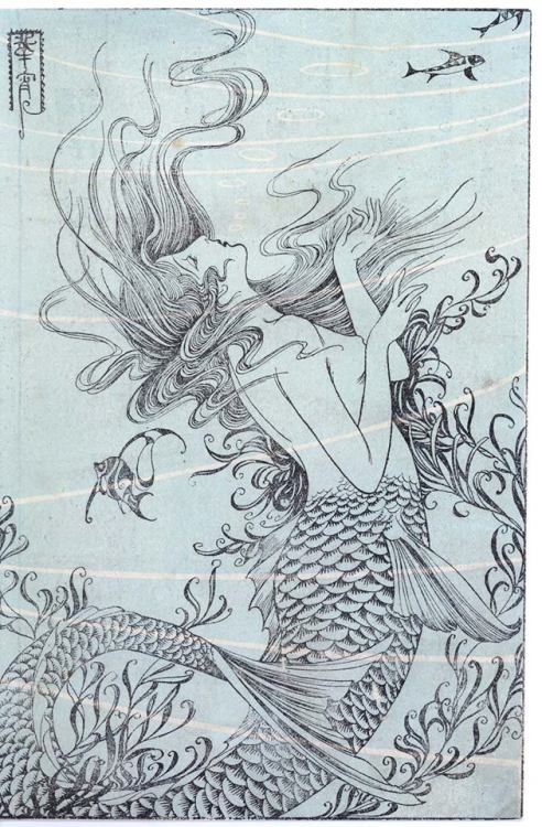 taishou-kun:  Takabatake Kashou 高畠華宵 (1888-1966) Ningyo 人魚 (Mermaid) - Japan - 1920s  Source Takabat