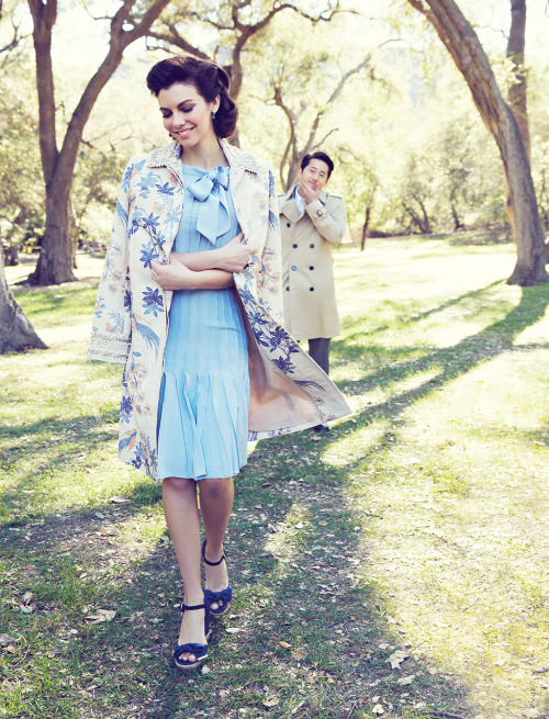 albinwonderland:  Affair to Remember Steven Yeun and Lauren Cohan Styled by Linda Immediato Photographed by Williams + Hirakawa  Where The Walking Dead meets Mad Men.