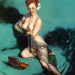 theamericanpin-up:Gil Elvgren - Fascination- 1952 American Beauties Calendar Illustration - Brown & Bigelow Calendar Co.