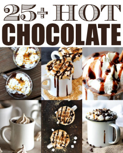 thecakebar:  25 Hot Chocolate Recipes! Pumpkin Spice White Hot Chocolate / Tatertots and Jello S’mores Hot Chocolate / Minimalist Baker Cookies and Cream Hot Chocolate / The Recipe Critic Bourbon Spiked Hot Chocolate / Chasing Delicious Spiked Pumpkin