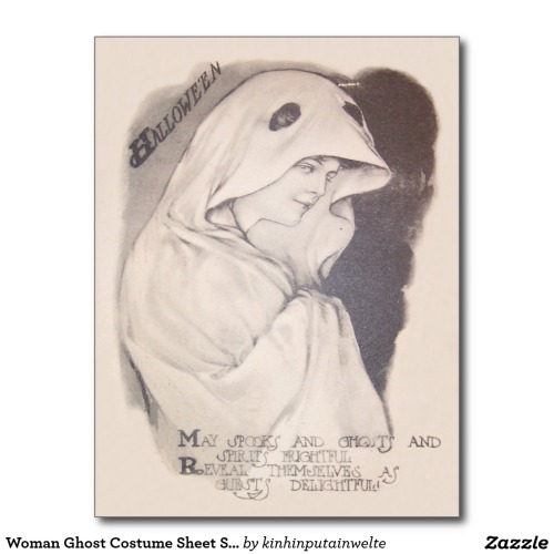 Woman Ghost Costume Sheet Sepia Postcard - $1.10 Made by Zazzle Paper Vintage Halloween print http:/