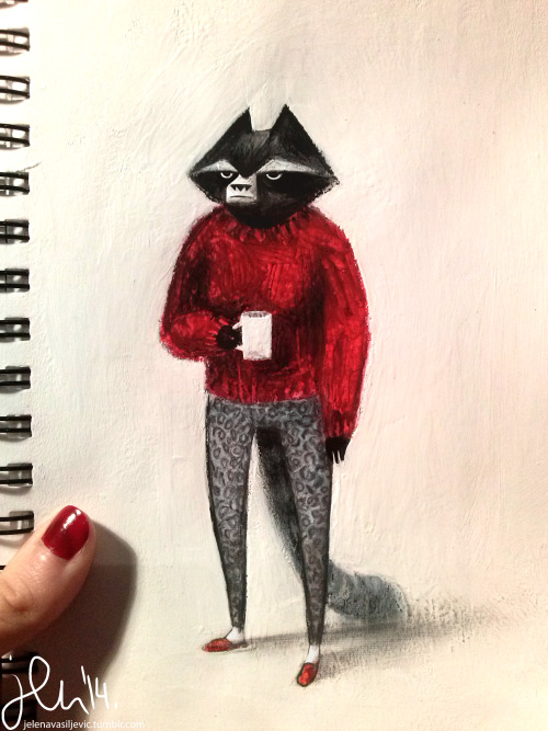 A portrait of an artist as a grumpy raccoon.Oil pastel, colored pencils.