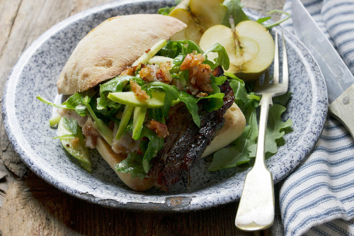 Apple Cider Roasted Pork Belly Sandwiches
“Delicious Apple Cider Roasted Pork Belly Sandwiches, served on crusty buns, topped with fresh apple and arugula dressed in mustard, apple cider vinaigrette.”