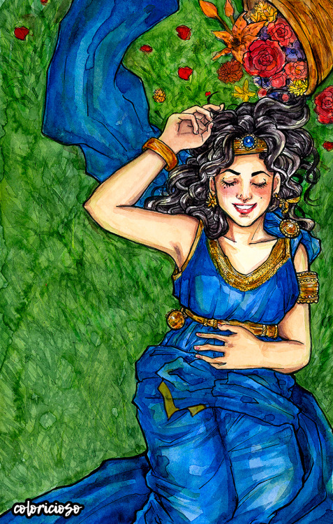 coloricioso:Persephone resting after picking flowers - Perséfone descansando después d