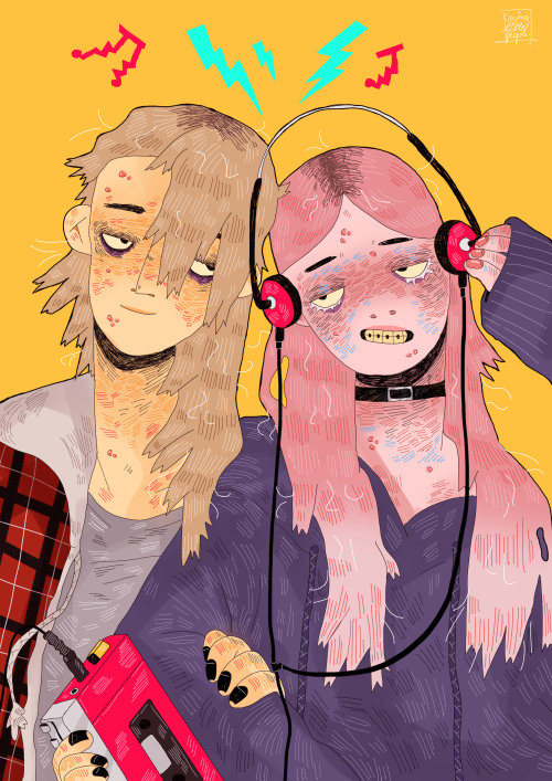 Sharing their mixtapes on the ol’ walkman. This is the most detailed drawing I’ve done i