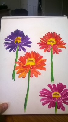A study in zinnias (X)My crappy phone camera makes these look worse than they are, but I’m really pleased with these. Now I’m going to paint some for my great-grandfather in hospital