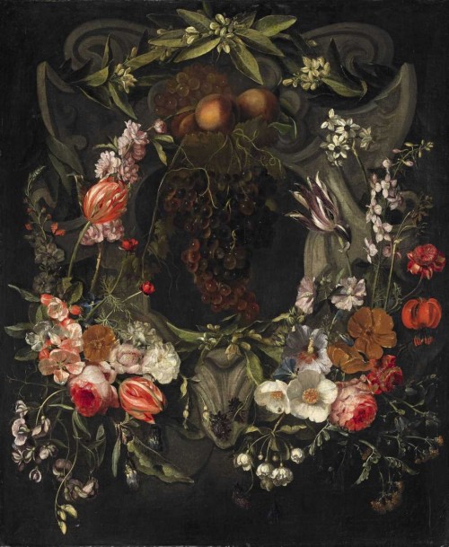 Gaspar Peter Verbruggen, Flower Garland with Cartouche, 1665-70. Antwerp. Via LempertzGasper Verbrug