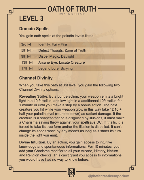 Homebrew subclass D&D 5e : Oath of Truth - PaladinI’ve been working on many homebrew subclasses 