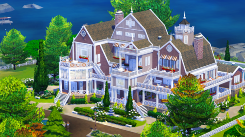 HAMPTONS INSPIRED BEACH HOUSE   She has 6 bedrooms but easily accommodates more sims! Guest house, w