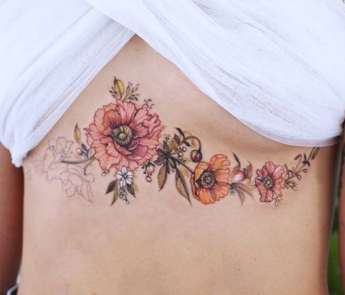 ig: chaewha_tattoo belly;flower;neotrad