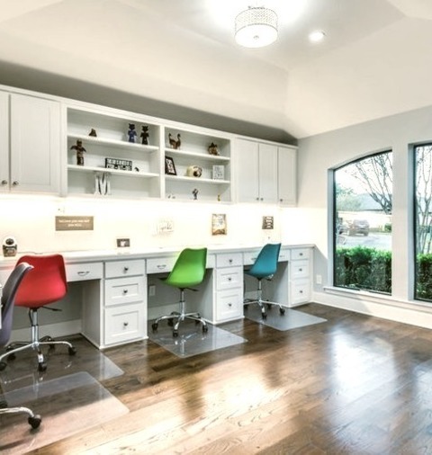 Transitional Home Office - Home OfficeInspiration For A Mid-sized Transitional Built-in Desk Dark Wood