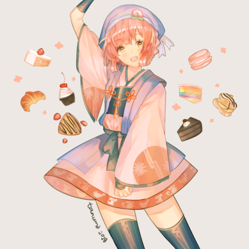 Sorry for long no activity! Here have some aki, my OC! Drew foods that I love too!