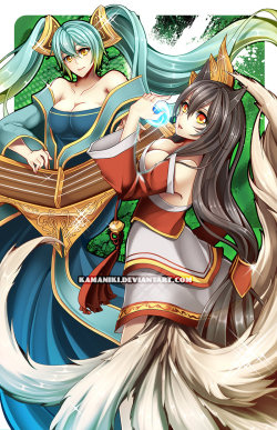 weagueofwegends:  LoL: Sona and Ahri by Kamanikia