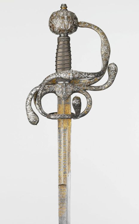 art-of-swords:  Rapier Dated: 1600-25Maker: Bland & Foster: St James’s Street, LondonCulture: French and GermanMedium & Technique: steel, wood, silver wire, silver, gilt/inlaid, etched, damascened, metal decorationMeasurements: overall length