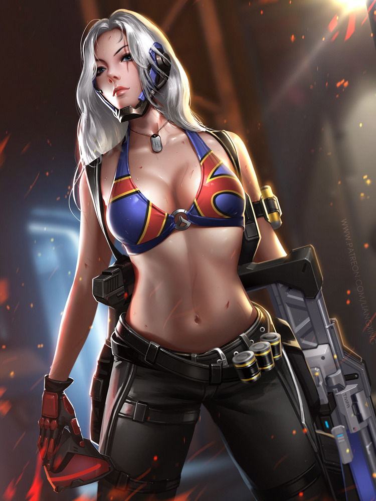 liang-xing:  Fan art for overwatch~ I turned Soldier 76 into a girl, hope you like
