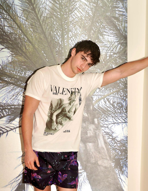 vogueman:Ron Levi for Mientus. Ron wears t-shirt and shorts Valentino