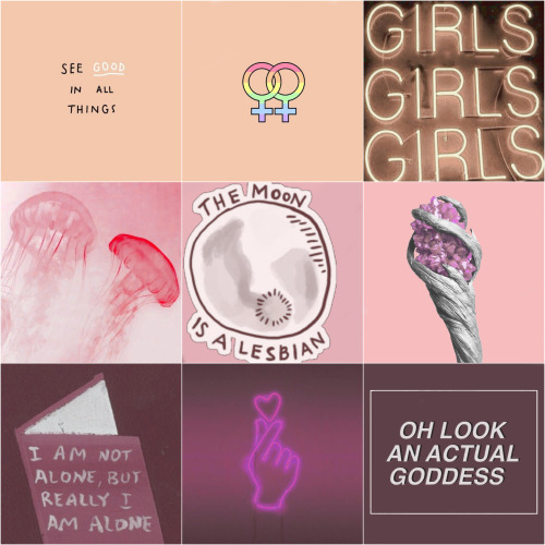 [ID: an aesthetic with 9 images in a 3x3 grid. the top row is pale orange, the middle is pale pink, 