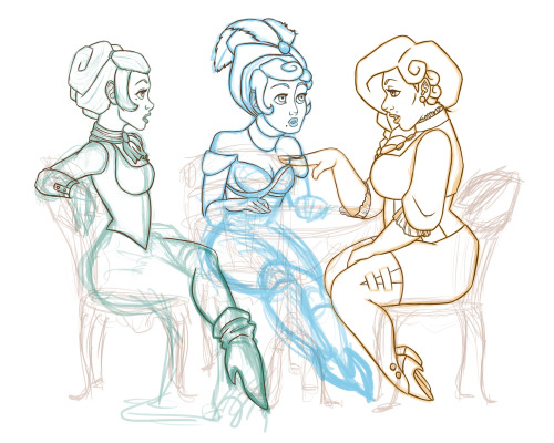 The Ptollen Sisters at High Tea. WIP 002: Beginning Final Lines