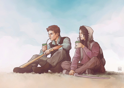 geeky-sova: Stiles and Kira chilling after a fight.  For @rubyredhoodling &lt;3