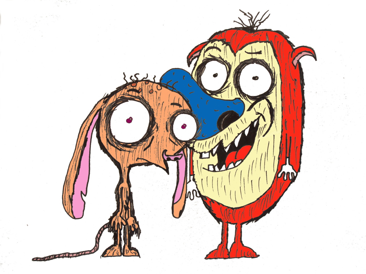 lookinglikethedoctor:  As requested, Ren Hoek and Stimpson J Cat, In the style of