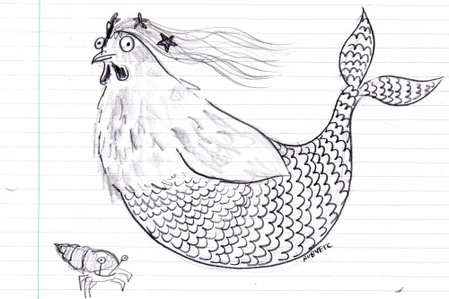 rubyetc:I was meant to be doing something so I drew a chicken that is a beautiful mermaid