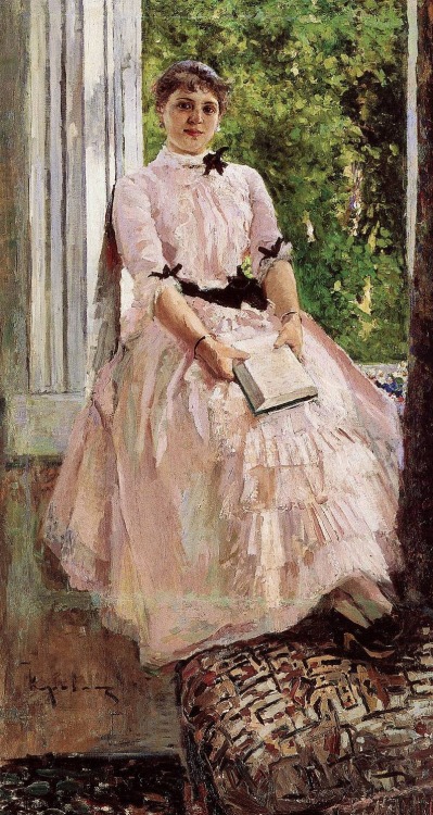 Portrait of the Artist Tatiana Lyubatovich (c. 1886). Konstantin Korovin (Russian, Impressionis