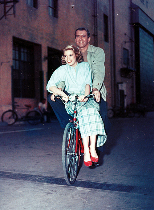 James Stewart and Grace Kelly on the set of Rear Window (1954)