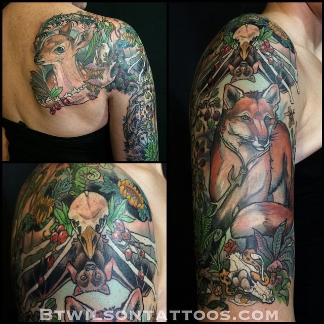 Nikki flew out from upstate New York to get this done! Did the fox/arm yesterday 8/20 and the shoulder/faun today 8/21. Only her second tattoo! The first taking about ten minutes! She never moved, complained or winced. Strong woman! Also an amazing...