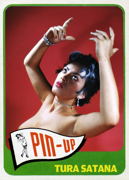 wax-pack-glam: Tura Satana and Topps 1965 baseball. Fun trading card model feature hybrid. The great