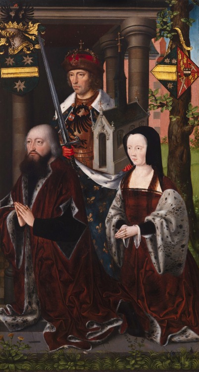 Two wings from an altarpiece: A portrait of the donors Philip Hannock and Maria Colinsone with Chris