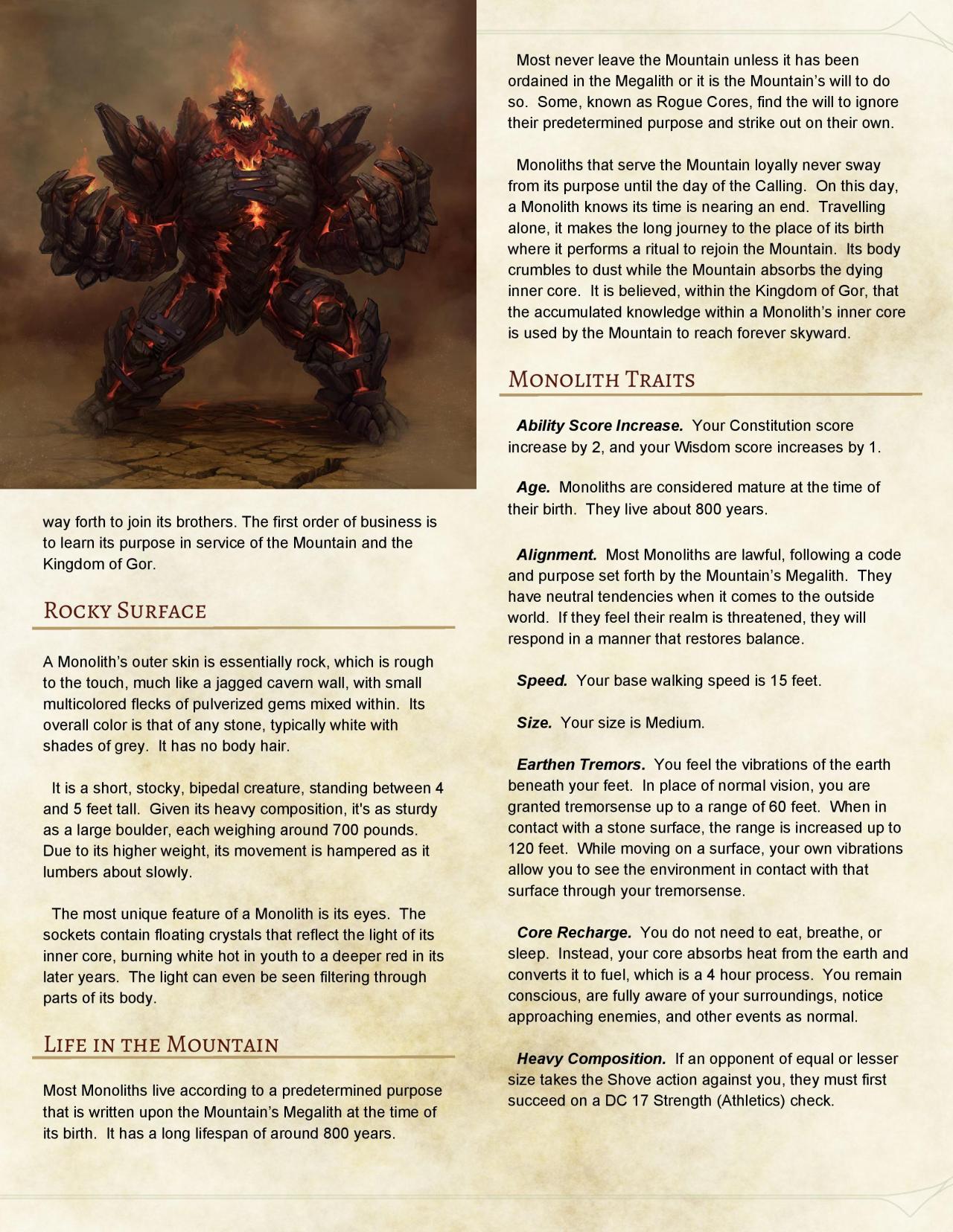 DnD 5e Homebrew — Monolith Race by baeranmoore