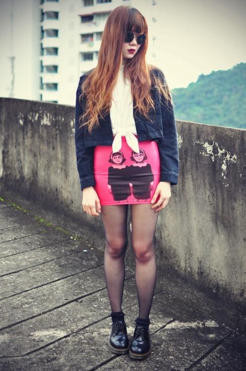 Fashionmylegs Style Picks Denim Crop Jacket - Theeditorsmarket Shirt - Drmers Shoes - Dr.Martens (vi