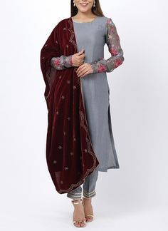 Printed Churidar Kurti With Straight Pants And Stole www.pinterest.com/pin/28400832023976644