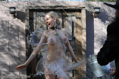 bondage-ponygirls-and-more: Giving your slave a cold water bath outdoors. More athttp://www.shadowplayers.com DVDs for sale by mail (best price) at:http://www.shadowplayers.com/Sales.html  Or online through http://videos4sale.com/1028 Download video clips