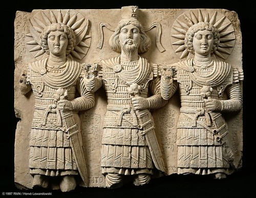 Triad of Palmyrene gods, Palmyra region (Syria), circa 150 AD.Currently on display at the Louvre