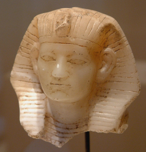 lionofchaeronea:Limestone head of the 12th Dynasty pharaoh Amenemhat III (r. 1843-1798 BCE), broken 