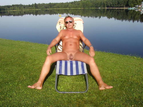 librajay1074: Handsome Daddy tanning by the lake.