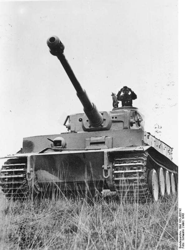 unbekanntersoldat:  A German tank commander surveying a field atop his Tiger I -