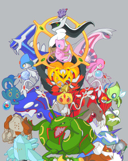 preoprix:  All legendary Pokémon, minus Diancie, Volcanion and Hoopa! Because I completely forgot about them hahaha… Originally this was going to be some glorious digital painting all dramatic-like and have multiple backgrounds showing the locations