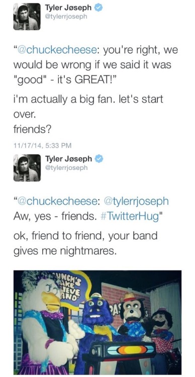 joshler: my-fren-josh: Tyler Joseph &amp; Chuck E. Cheese : A saga can we just appreciate this f